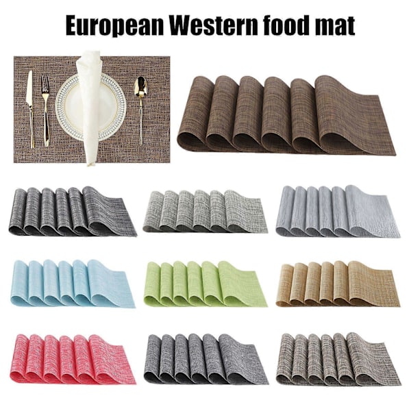 6-pack Placemats Set PVC Vävda Halkfria Bordstabletter Tvättbara Värmebeständiga Inomhus Utomhus Bordstabletter för Restaurangbord 30x45cm C
