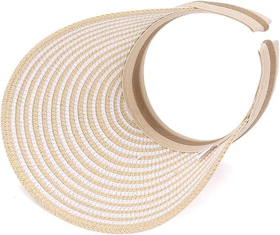 Sommarhatt för kvinnor Bredbrättad beige stråhatt för stranden