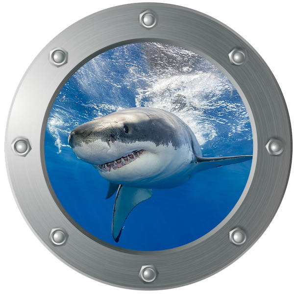 ##/3D Ubåtslucka väggdekal - Haj (Diameter: 29cm), Vägg##/