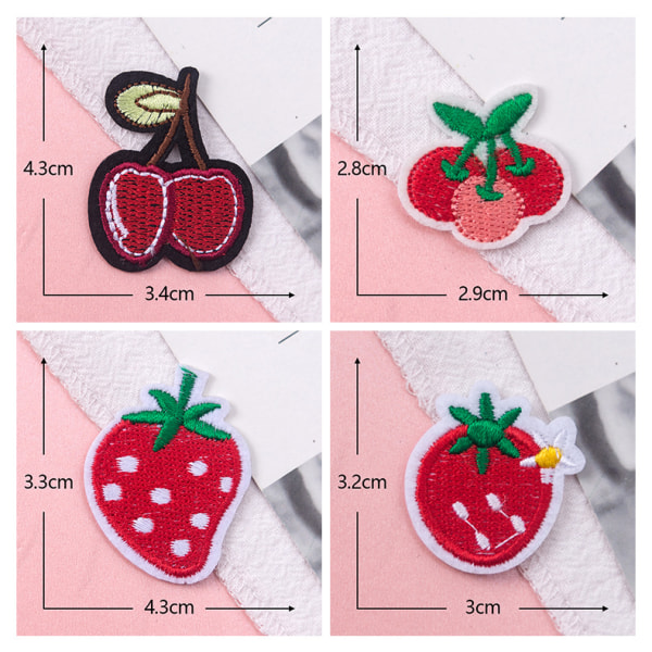 Broderade Fruktlappar (Set med 16), Söta Frukt Iron-On/Sy På