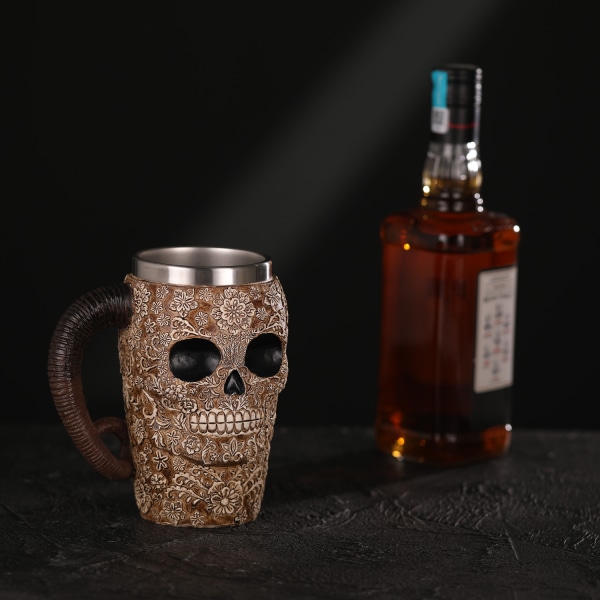 New Arrival Flower Skull Lamb Horn Muki Creative Home Beer Mug 3D