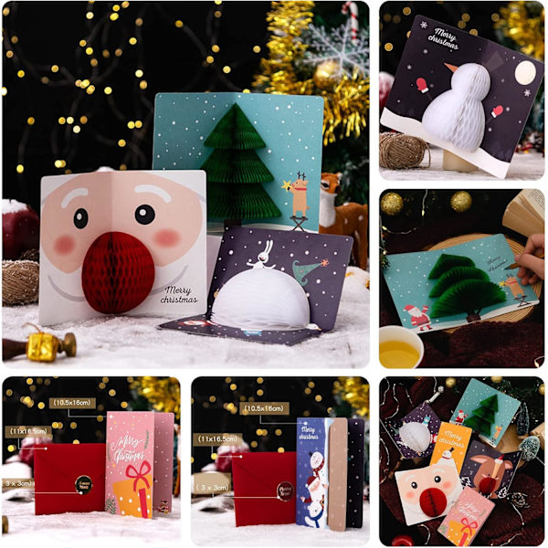 ##/3D Julhälsningskort Kuvert Tomte Renen Snögubbe Tema##/