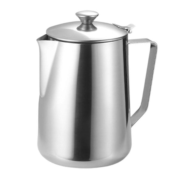 Mjölkskumningskanna med Lock Multifunktionell Rostfri Latte Art Mjölkskummare Kopp Barista Verktyg 600ML