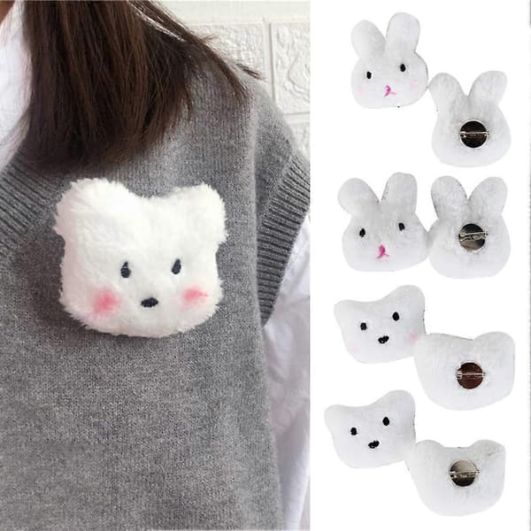 Härlig Kanin Björn Plyschdocka Broschnål Väskdekoration Jacka Slagaccessoar White Small Bear