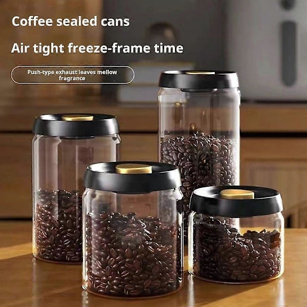 Vakuumforseglet krukke for kaffebønner, lufttett matoppbevaringsbeholder, klare glasskrukker for hjemmet, fuktsikker luftuttrekksbeholder 900ML