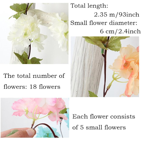 Hvit - 2 stk x 235 cm Kunstige Blomster Kirsebærblomsterkrans