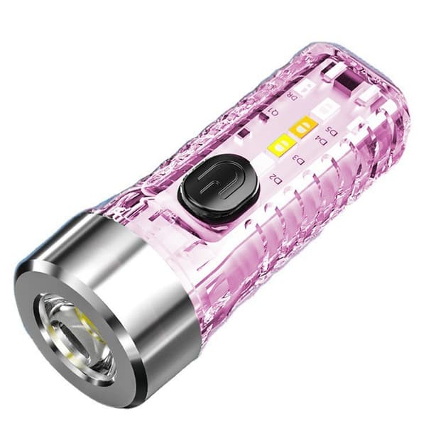 Rosa Mini Kraftfull Nyckelring LED Ficklampa Typ-C Mu