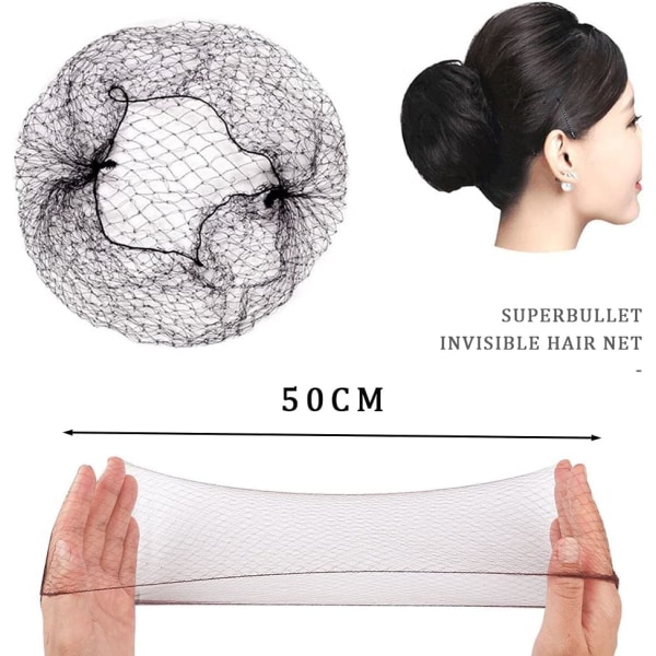 20 stk Hårnett, Svarte Usynlige Hårbulle Nett Elastisk Kant Mesh