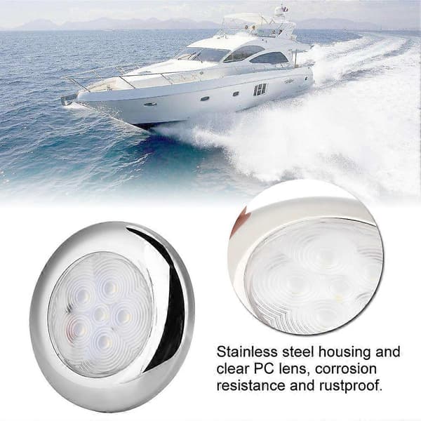For Marine Båt Yacht 6 LED Lys Kuppellys Lampe 12V DC Rustfritt Stål Hvit