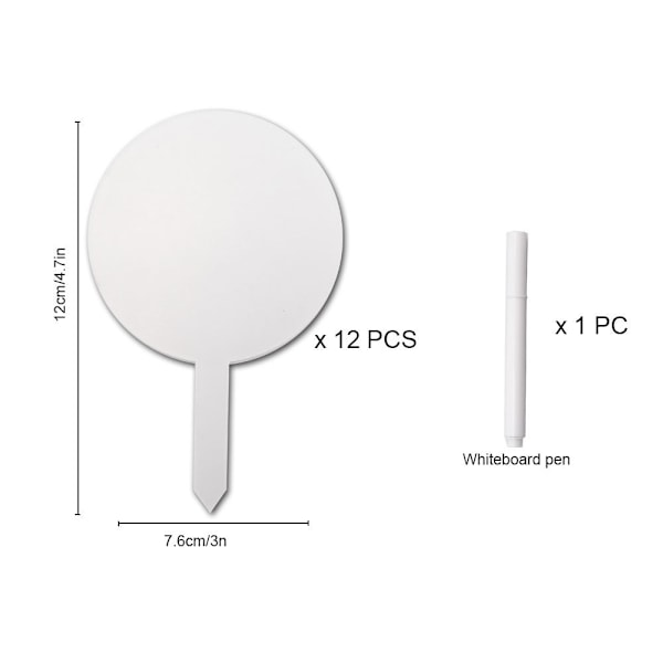 1 sæt med 12 plantemærker - runde plastikmærker, miniature pla