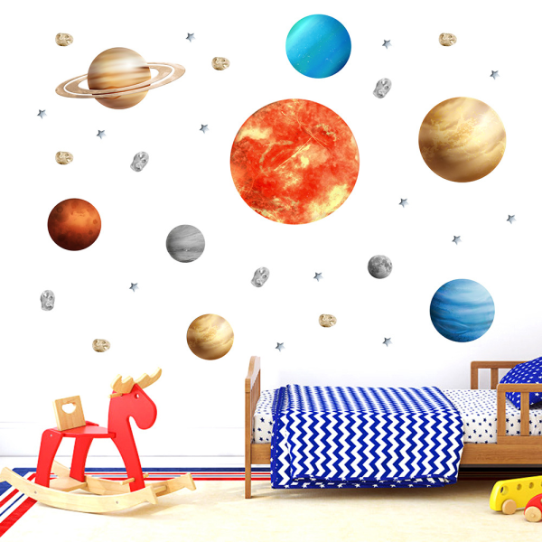 Nio planeter väggklistermärken för barn i vardagsrummet