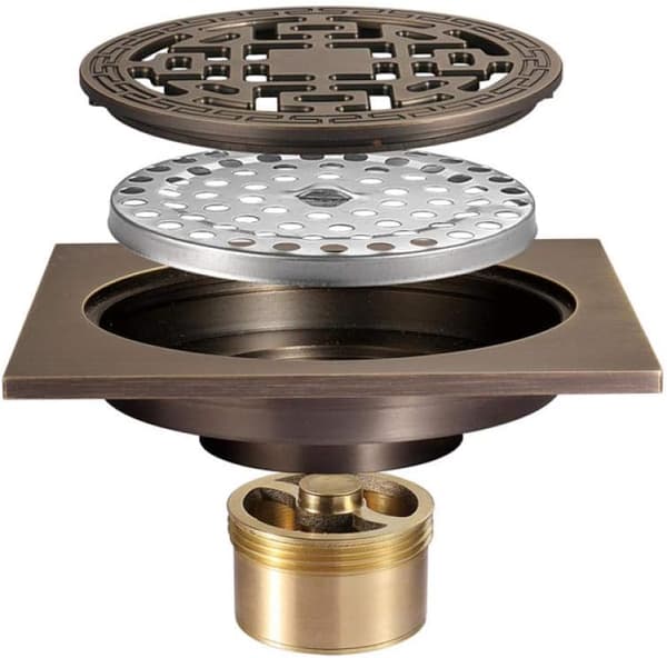 ##/Klassisk gulvafløb i messing til køkken, badeværelse, luftfrisker, kobberlåg 100 mm x 100 mm##/
