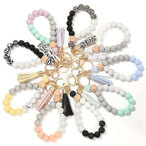 Armbandsnyckelring Dekorativ Stretchig Pärlstav Bärbar Armring Nyckelringar för Kvinnor 3