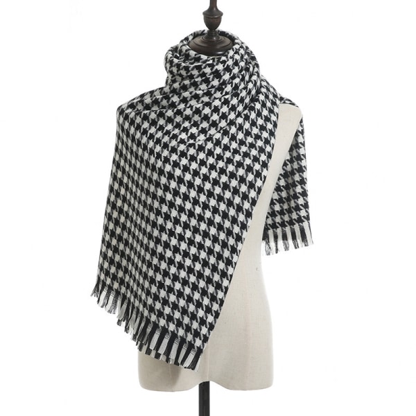 Sort Tusind Fugle Mønster Sjal, Vinter Plaid Cashmere Sjal