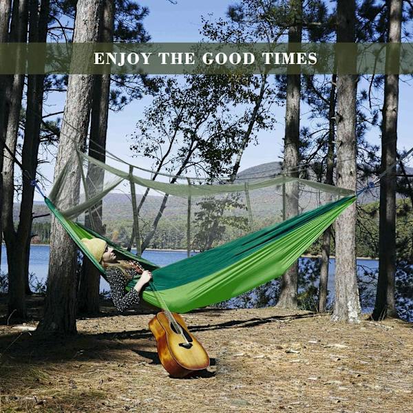 Nylon Hengekøye for 2 personer med stropper og karabinkrok 260x140cm