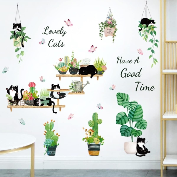 Dyr veggklistremerker tegneserie katt tropiske planter veggklistremerker