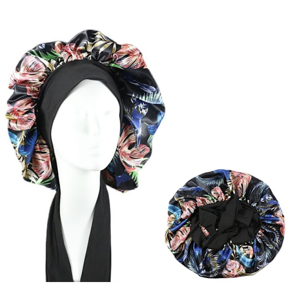 2 stycken elastiska band tryckta satin nattmössa rosett