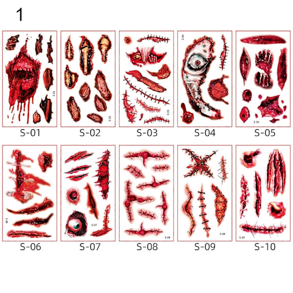 10 st/set PVC Tatuering Klistermärke Iögonfallande Skräck Visuell Effekt DIY Falsk Kroppstatuering för Fest 1