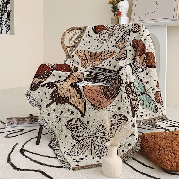 1 Stykke 160x130cm Strikket Butterfly Plaid Tæppe Dekoreret med