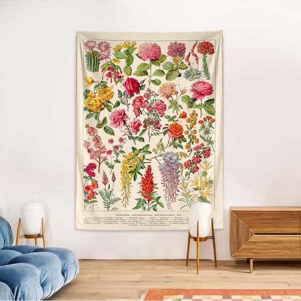 130x150cm Veggteppe med blomster og planter for naturdekor