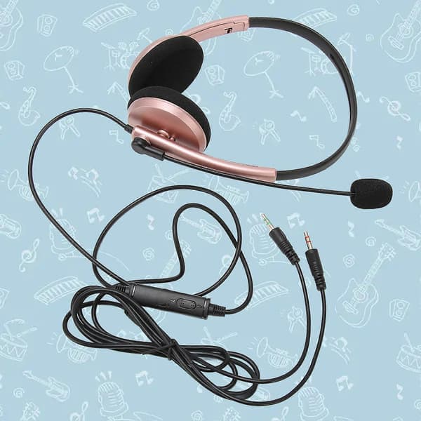 Kundesenter Headset Multifunksjonell Stilig Støyreduserende HD-samtale Hørselvern Telefon Headset Rose Gold Dobbel 3.5mm