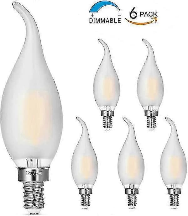 6 stk. E14 4W LED Filamentpære, flammeformet lampe 4x4x13cm
