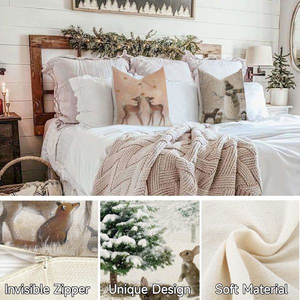##/Sett med 4 Juleelg Putesett - 45 x 45 cm Dekorativ Seng##/