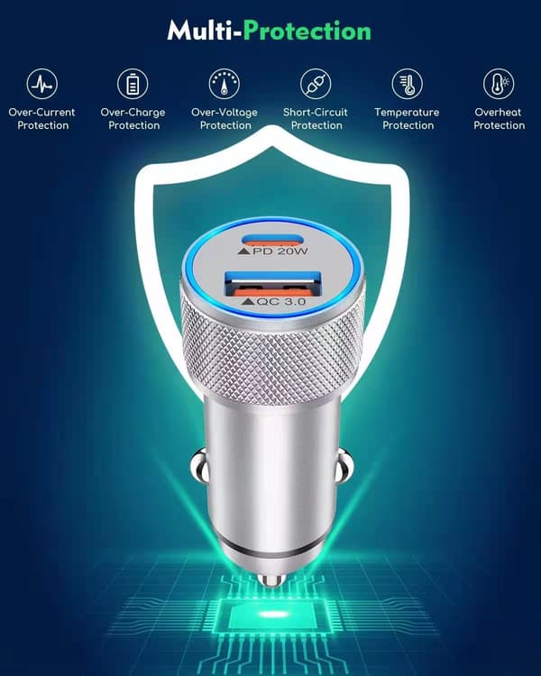 20W USB-C Billaderadapter med 1m Lynkabel, 12V/24V D