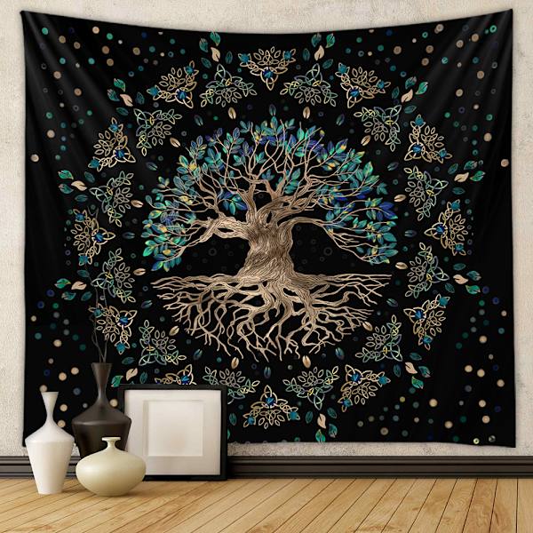 150×200cm Sort gobelin i livets træ-stil, dekorativt gobelin