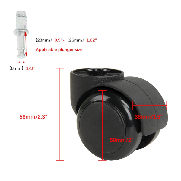 2 Tommer Sort Lydløs Stemløs Hjul, Kontorstol Hjul Udskiftning