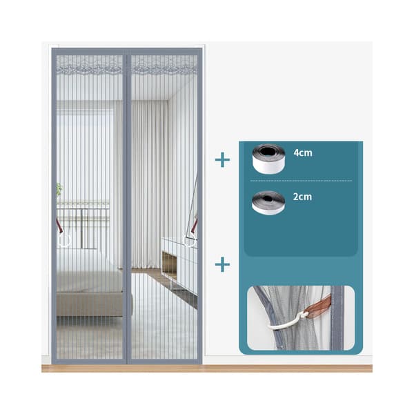 Yksi setti (raidallinen hopeanharmaa, 90x210 cm) ovikäyttöinen hyttysverkko, lasikuitu