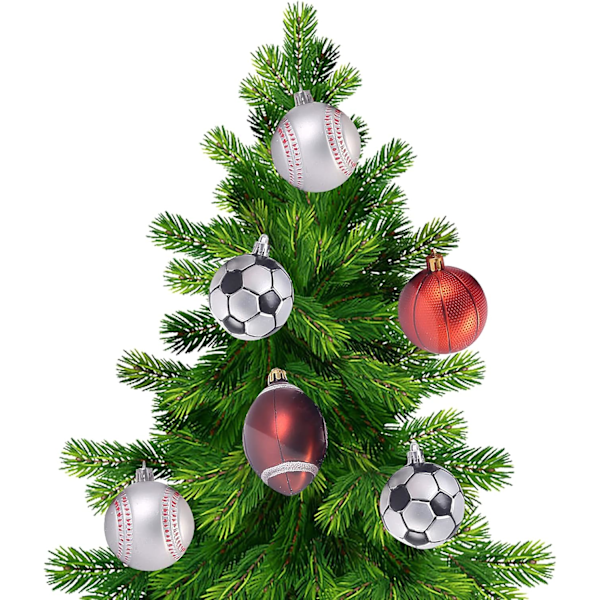 6 stk. julekuleanheng, 6 cm, fotball