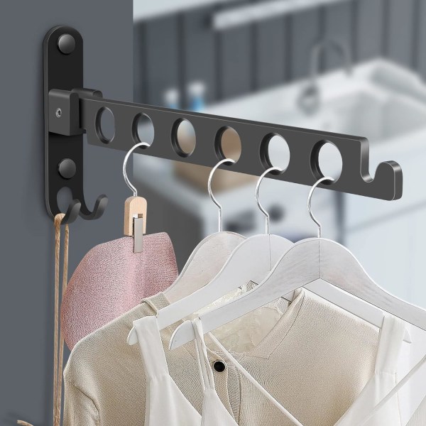 Wall Drying Rack (Black), Foldable Clothes Rack Wall Hanger, Fold