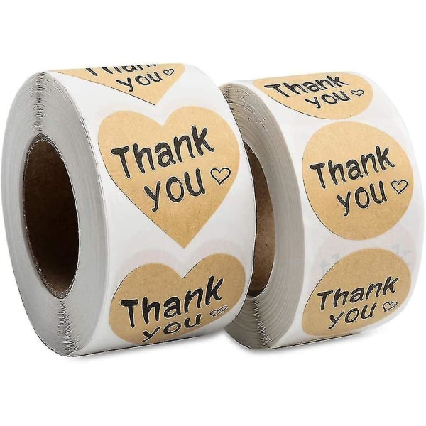 &Thank You Stickers Roll 1000pcs Adhesive Labels Kraft Paper With Black Hearts&