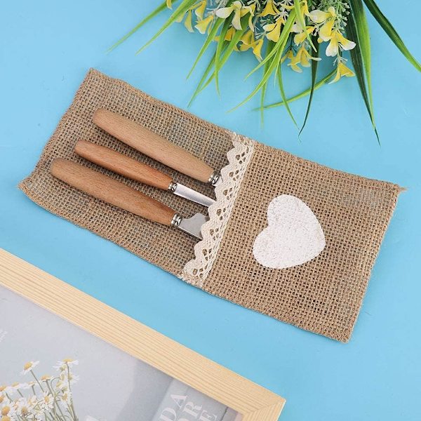 10 st Naturliga Burlap Servett Hållare, Burlap Spetsöverdragna Bordstabletter