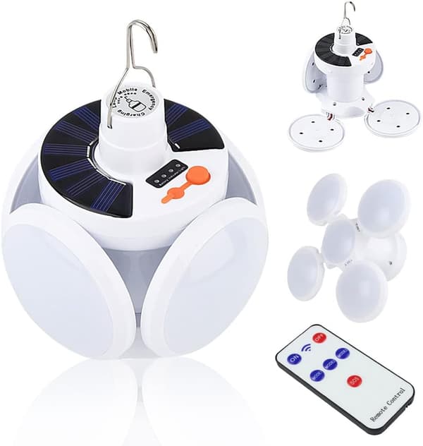 Camping Solcellelampe USB Oppladbar, Bærbar LED Flomlys