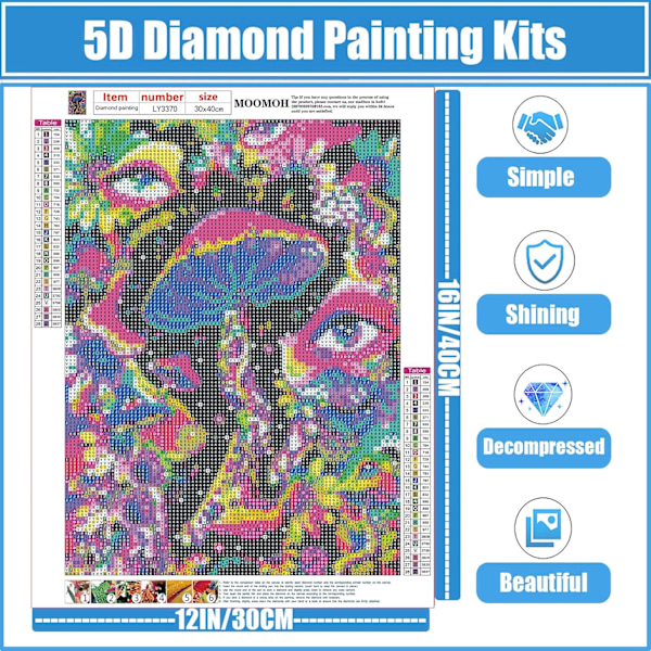 ##/Diamantmaleri Sæt til Voksne - 5D Diamant Kunst Sæt - Farverige Svampe##/