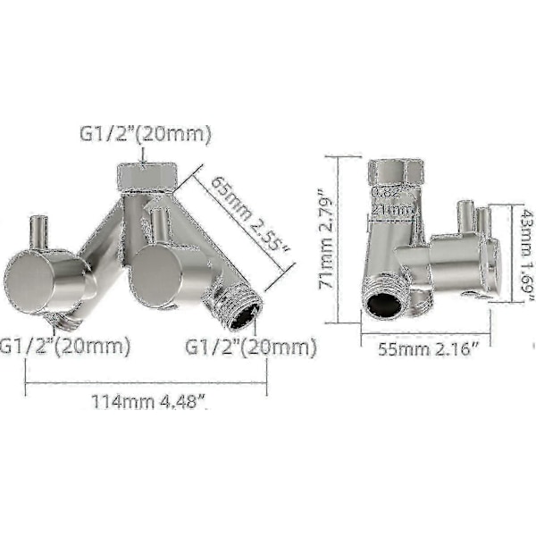 Messing Avlederventil Dusj Stengeventil 2-veis Y-splitter 1/2 Tomme For Dusjslange Og Dusjhode