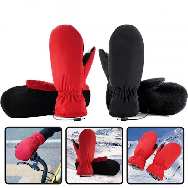 ##/Røde skinnhansker Elektrisk oppvarmede hansker USB-oppladbare##/