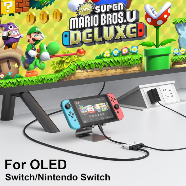 (Hvit) Switch Dock for Nintendo Switch OLED, 3-i-1 TV-adapter m