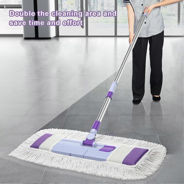 1 Sæt Gulvmoppesæt med Udskiftelige Vaskbare Klude 360 Graders Roterende Hoved Teleskopisk Rustfrit Stål Moppestang 4pcs