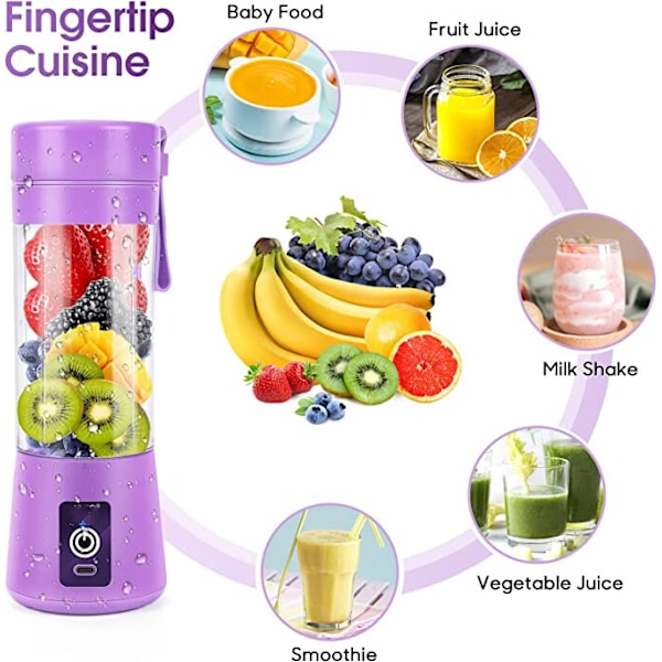 ##/Bærbar Blender  Personlig Mini Juice Blender  USB Opladbar Juicer Kop med Seks Blade##/