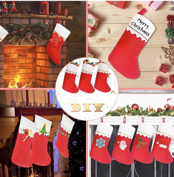 12 Hængende Filt Julestrømper - Rød og Hvid, Julepynt