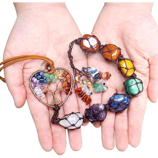 7 Chakra Vægdekoration, Helbredende Krystal Ornament, Hjerteform T