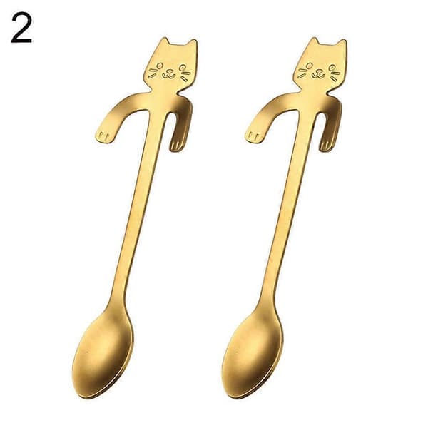 2 st Rostfria Skedar Tecknad Katt Långt Handtag Härliga Dessert Soppbestick 2