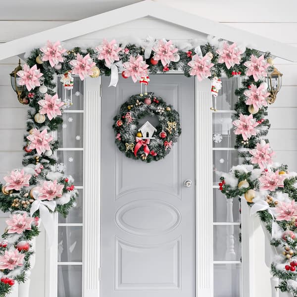 ##/(Rosa, 12 stycken) 5,7 tum konstgjorda julglitterblommor Julgransblomdekoration##/