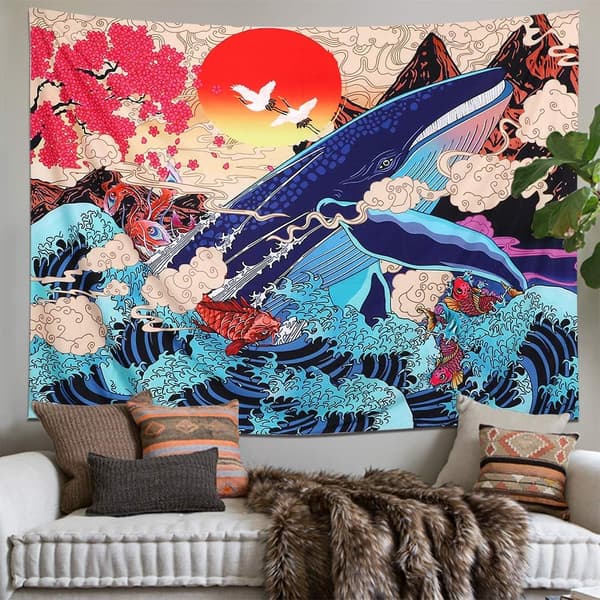 Ukiyo-e-tyylinen seinävaate, Ocean Wave Koi, suuri