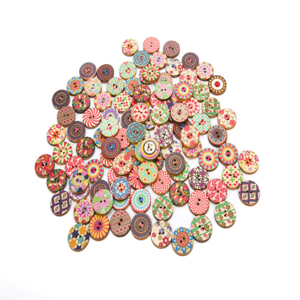 ##/50 st Vintage tryckta träknappar, 25mm##/