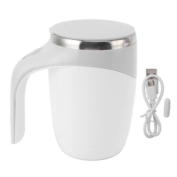 Automatisk Magnetisk Omrörande Kaffemugg Batteridriven Självomrörande Kopp Elektrisk Blandningskopp med Rostfritt Stål Foder Vit