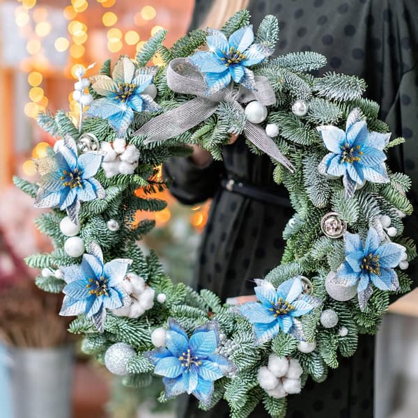 (Blå) 45 st Julstjärna Dekorationer Glitter Poinsett